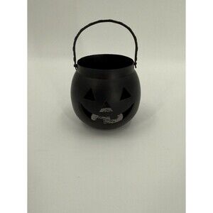 HOSLEY Vintage Halloween Votive Candle Holder Black Metal Jack-O-Lantern